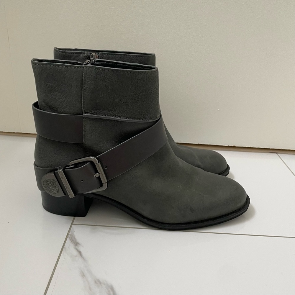 Vince Camuto Gray Buckle Moto Style Ankle Boots